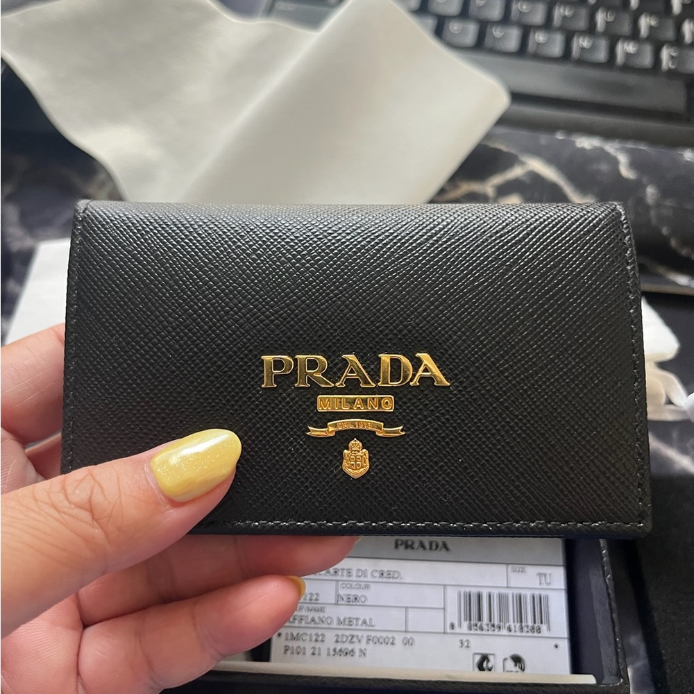 Prada Saffiano Leather Card Holder in Black